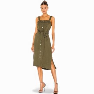 Rails Linen Midi Dress Army Green Button-Front Adjustable Straps XS